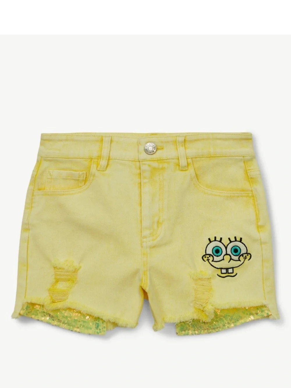 Sponge Bob Justice Girls Yellow Sequin Denim Shorts Size 8 NWT